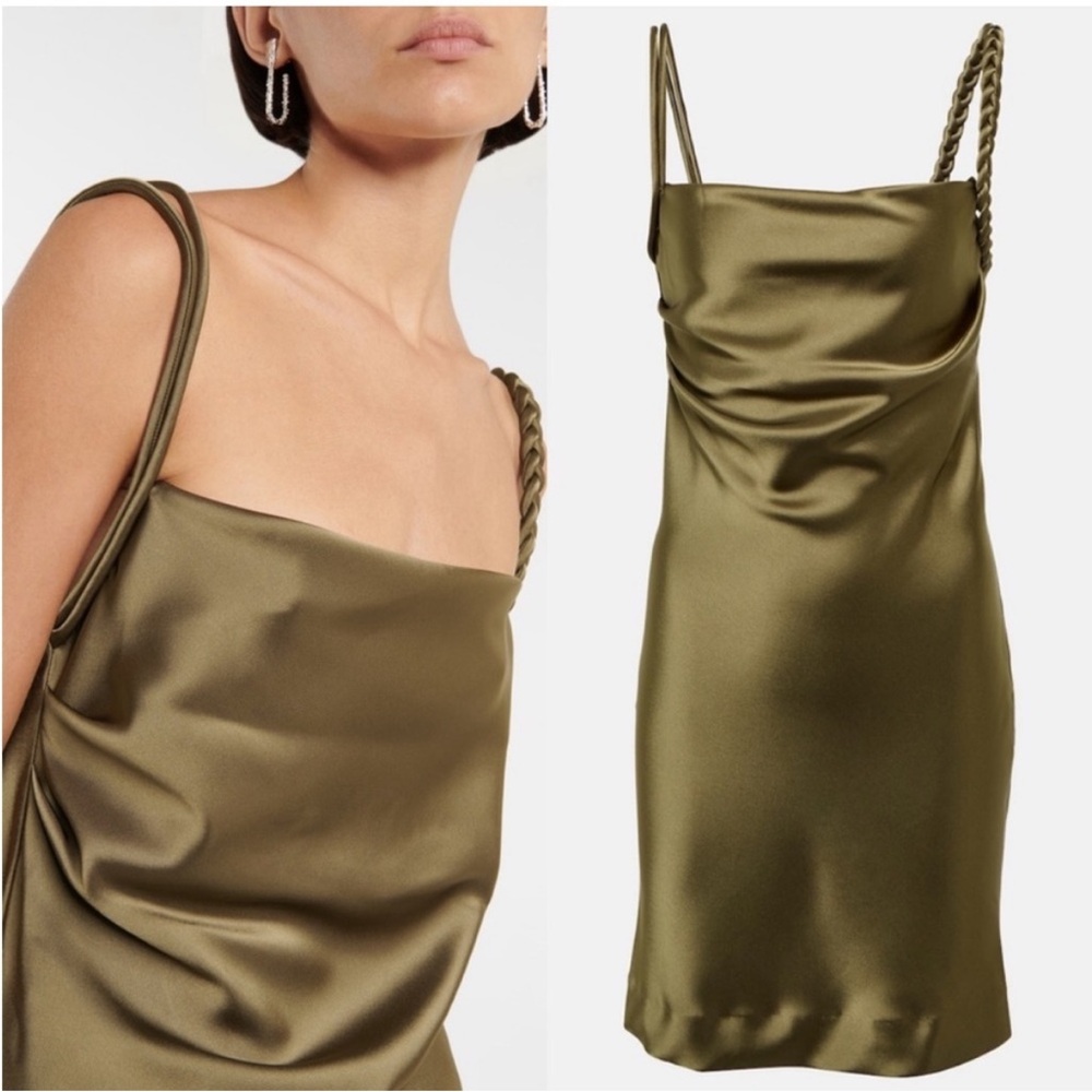 House of Harlow olive green braided strap satin dress